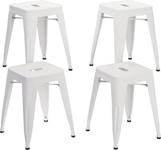 Main image of WENTMENT 18 Inch Stools Set of 4 Dining Room Chairs Vintage Stackable Backless Stools for Classroom Home Kitchen Metal Stools White