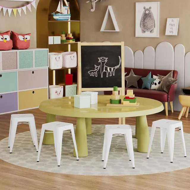Alt view image 2 of 6 - WENTMENT 18 Inch Stools Set of 4 Dining Room Chairs Vintage Stackable Backless Stools for Classroom Home Kitchen Metal Stools White