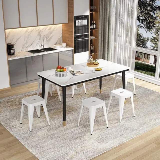 Alt view image 4 of 6 - WENTMENT 18 Inch Stools Set of 4 Dining Room Chairs Vintage Stackable Backless Stools for Classroom Home Kitchen Metal Stools White
