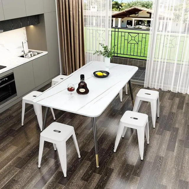 Alt view image 5 of 6 - WENTMENT 18 Inch Stools Set of 4 Dining Room Chairs Vintage Stackable Backless Stools for Classroom Home Kitchen Metal Stools White