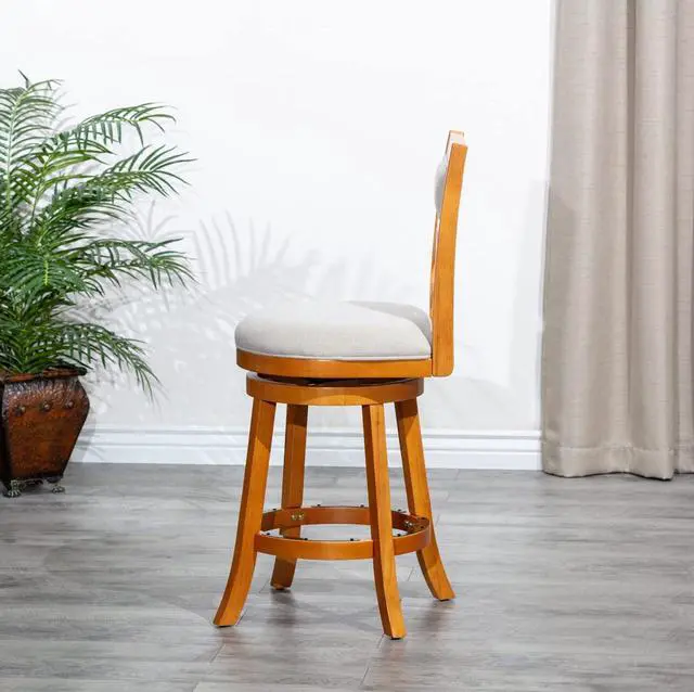 Alt view image 5 of 7 - DTY Indoor Living Meeker X Back Fabric Swivel Stool, 24 Counter Height, Natural Finish, Beige Fabric Seat