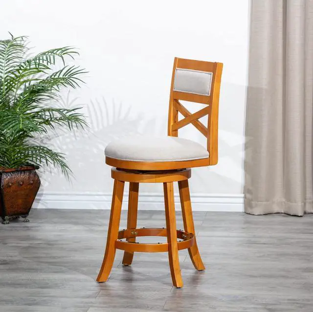 Alt view image 6 of 7 - DTY Indoor Living Meeker X Back Fabric Swivel Stool, 24 Counter Height, Natural Finish, Beige Fabric Seat