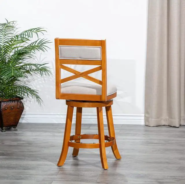 Alt view image 7 of 7 - DTY Indoor Living Meeker X Back Fabric Swivel Stool, 24 Counter Height, Natural Finish, Beige Fabric Seat