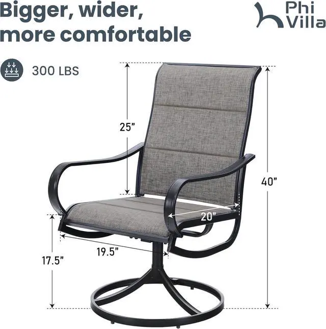 Alt view image 2 of 6 - PHI VILLA Outdoor Swivel Patio Dining Chairs Set of 2, All Weather Patio Chair with Padded Textilene & Metal Frame for Outdoor Poolside Lawn Garden, Brown