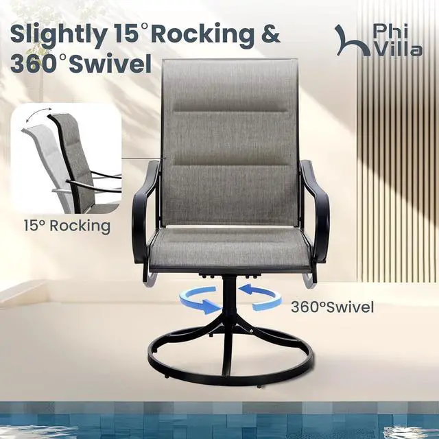 Alt view image 3 of 6 - PHI VILLA Outdoor Swivel Patio Dining Chairs Set of 2, All Weather Patio Chair with Padded Textilene & Metal Frame for Outdoor Poolside Lawn Garden, Brown