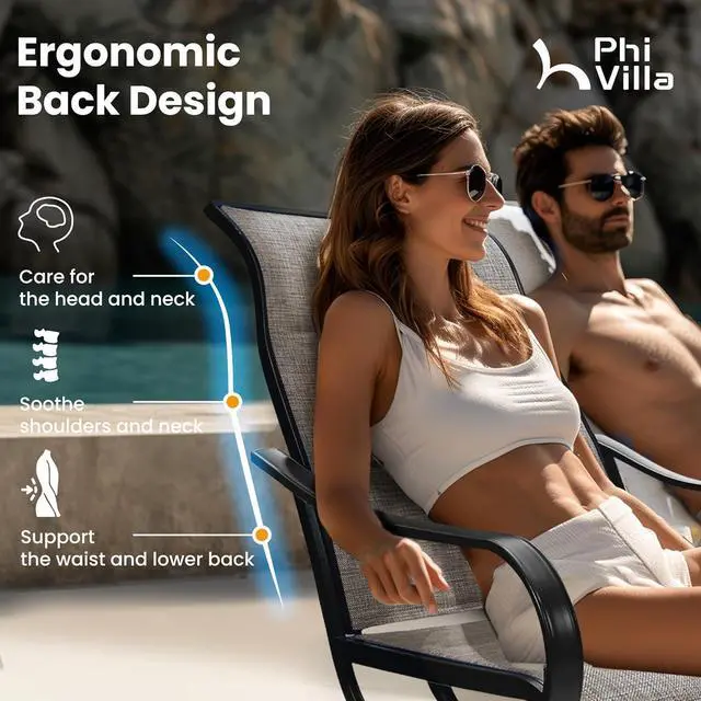 Alt view image 6 of 6 - PHI VILLA Outdoor Swivel Patio Dining Chairs Set of 2, All Weather Patio Chair with Padded Textilene & Metal Frame for Outdoor Poolside Lawn Garden, Brown