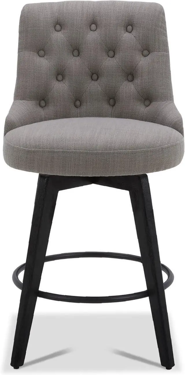 Alt view image 6 of 7 - Watson & Whitely Counter Height Bar Stools, Performance Fabric Upholstered Modern Swivel Barstool with Back, Solid Wood Legs, 26" H Seat, Flint Grey