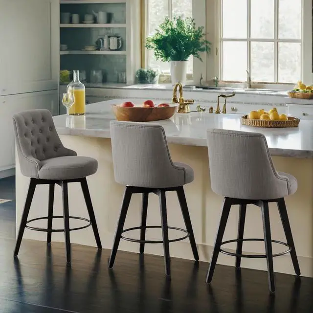 Alt view image 5 of 7 - Watson & Whitely Counter Height Bar Stools, Performance Fabric Upholstered Modern Swivel Barstool with Back, Solid Wood Legs, 26" H Seat, Flint Grey
