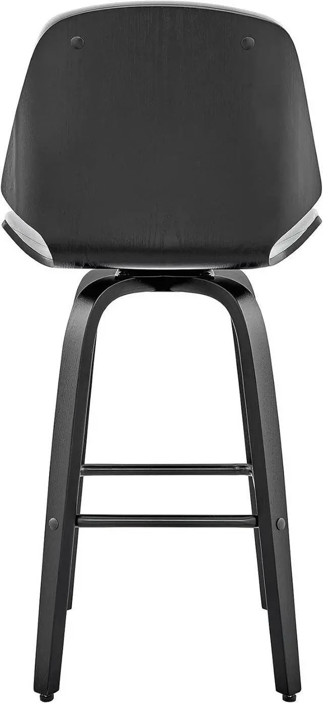 Alt view image 7 of 7 - Armen Living Arabela Mid Century Modern Swivel Bar Stool for Kitchen Island Counter in Gray Faux Leather and Black Wood, 26" Seat Height
