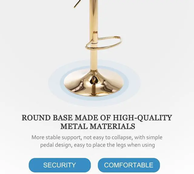 Alt view image 6 of 7 - Kiztir Gold Velvet Bar Stools Set of 6, Adjustable Counter Height Bar Stools with Back & Footrest, Gold Swivel Bar Stools for Kitchen Island, Bar, Cafe (Blue)