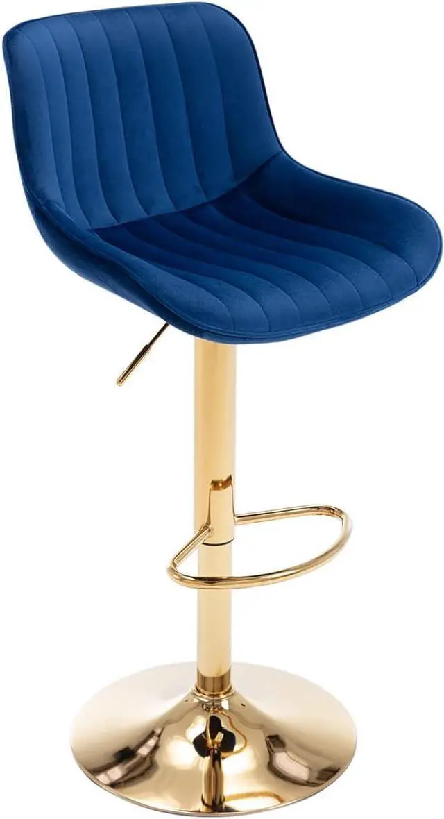 Alt view image 7 of 7 - Kiztir Gold Velvet Bar Stools Set of 6, Adjustable Counter Height Bar Stools with Back & Footrest, Gold Swivel Bar Stools for Kitchen Island, Bar, Cafe (Blue)