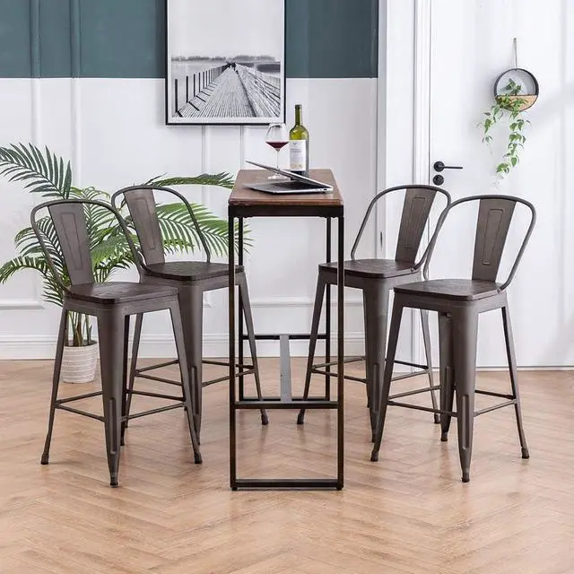 Alt view image 3 of 7 - Tongli Metal Counter Height Bar Stools Kitchen Counter Stools Set of 4 Dining Kitchen Chairs High Back 30 Inches Bar Chairs Stools Rusty, High Back