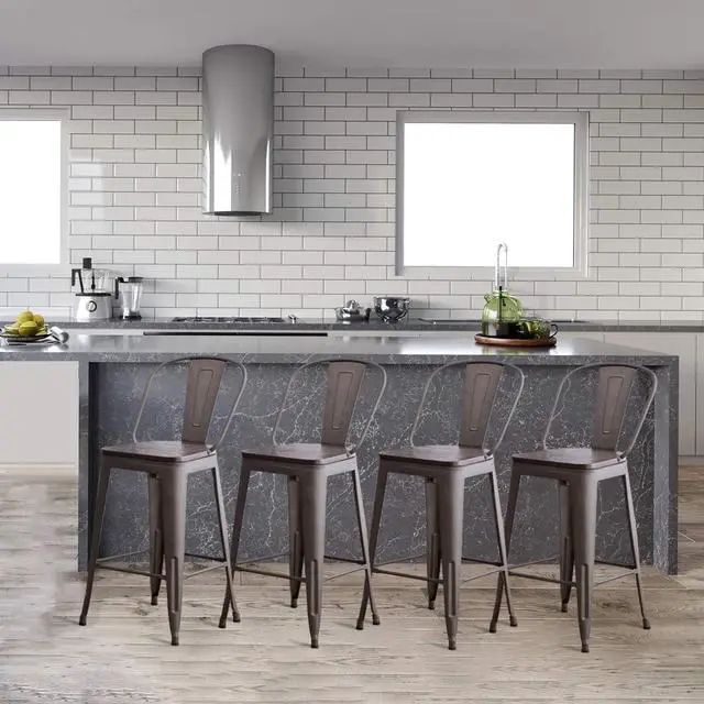 Alt view image 4 of 7 - Tongli Metal Counter Height Bar Stools Kitchen Counter Stools Set of 4 Dining Kitchen Chairs High Back 30 Inches Bar Chairs Stools Rusty, High Back