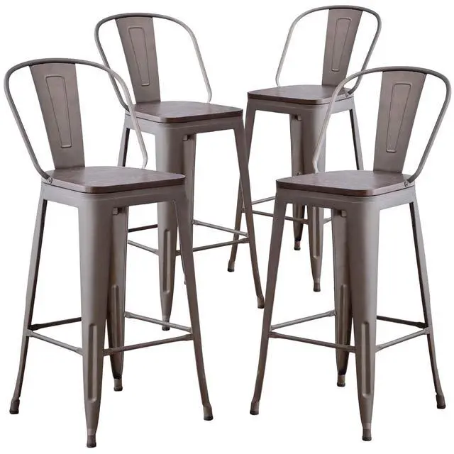 Alt view image 7 of 7 - Tongli Metal Counter Height Bar Stools Kitchen Counter Stools Set of 4 Dining Kitchen Chairs High Back 30 Inches Bar Chairs Stools Rusty, High Back