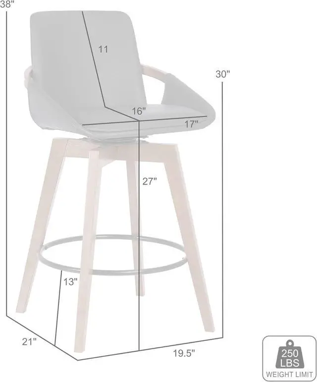 Alt view image 3 of 7 - Armen Living Baylor Mid Century Modern Swivel Bar Stool for Kitchen Island Counter in Cream Faux Leather and Walnut Wood, 26" Seat Height