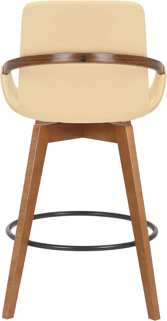 Alt view image 7 of 7 - Armen Living Baylor Mid Century Modern Swivel Bar Stool for Kitchen Island Counter in Cream Faux Leather and Walnut Wood, 26" Seat Height
