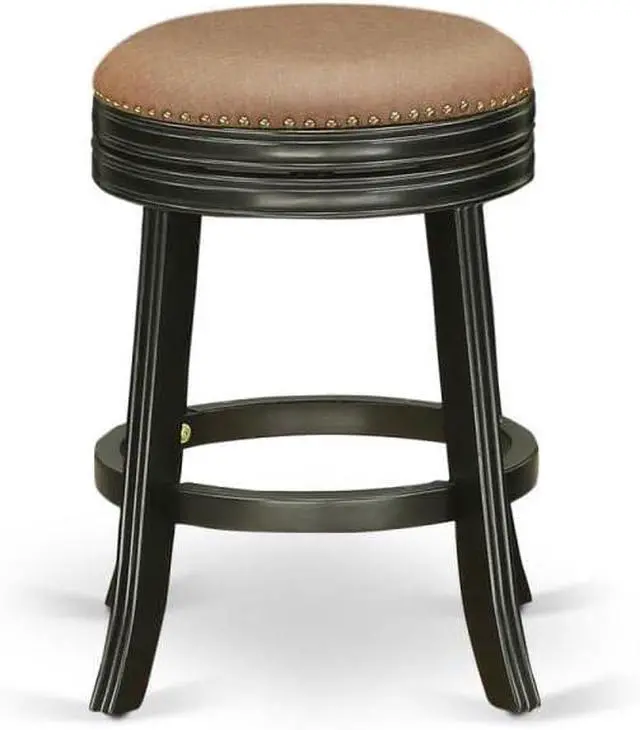 Alt view image 4 of 4 - East West Furniture DVS024-112 Devers Counter Stool Bar Chair - Round Shape Brown Roast PU Leather Upholstered Pub Height Backless Chairs, 24 inch Height, Black