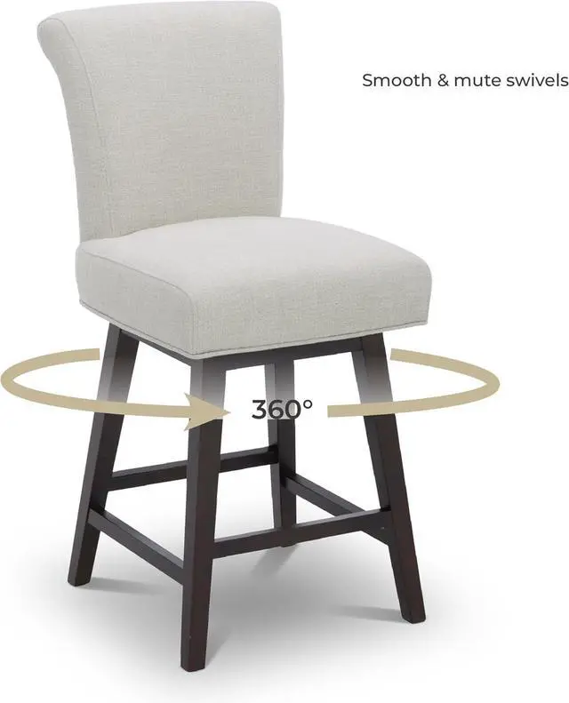 Alt view image 6 of 7 - CHITA 26 Inch Counter Height Swivel Bar Stools Set of 2, FSC Certified Modern Upholstered Swivel Barstool Chairs with Back, Fabric in Linen