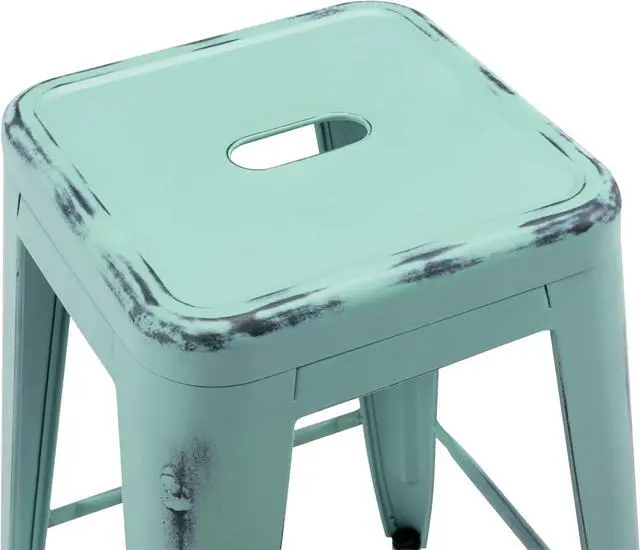 Alt view image 7 of 7 - Vogue Furniture Direct 24 Inch Metal Bar Stools, Backless Counter Height Barstools, Indoor Outdoor Stackable Stools with Square Seat, Set of 2 (Distressed Mint Green)