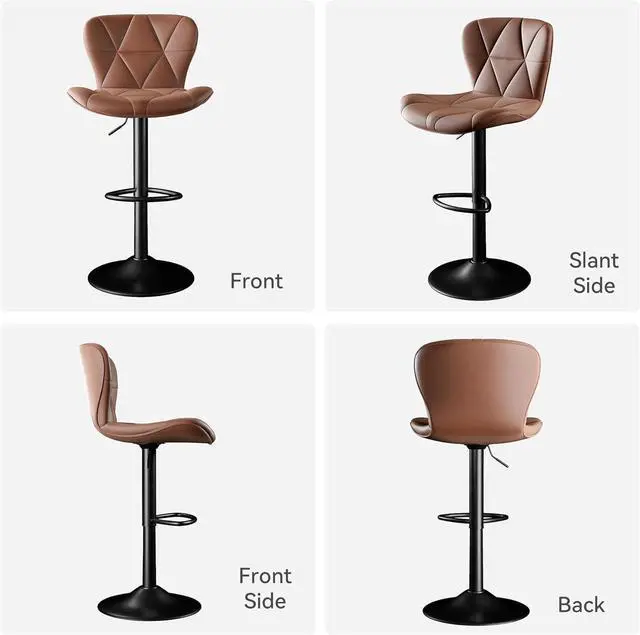 Alt view image 2 of 7 - Bar Stools Set of 4,Adjustable Swivel Barstools, Faux Leather Bar Chairs,Upholstered Counter Height with High Backrest for Kitchen Island,Light Brown