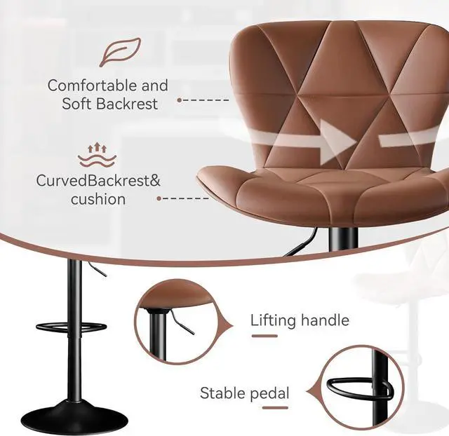 Alt view image 4 of 7 - Bar Stools Set of 4,Adjustable Swivel Barstools, Faux Leather Bar Chairs,Upholstered Counter Height with High Backrest for Kitchen Island,Light Brown