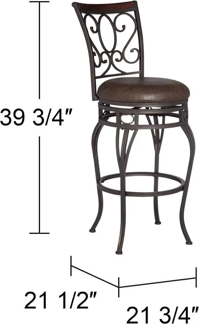 Alt view image 2 of 7 - Kensington Hill Trevi Bronze Metal Swivel Bar Stool Brown 26 1/2" High Traditional Faux Leather Upholstered Round Cushion with Backrest Footrest for Kitchen Counter Height Island Home Shed