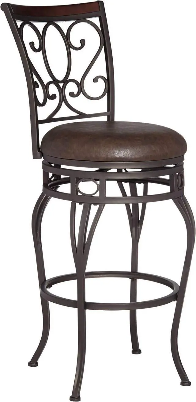 Alt view image 3 of 7 - Kensington Hill Trevi Bronze Metal Swivel Bar Stool Brown 26 1/2" High Traditional Faux Leather Upholstered Round Cushion with Backrest Footrest for Kitchen Counter Height Island Home Shed