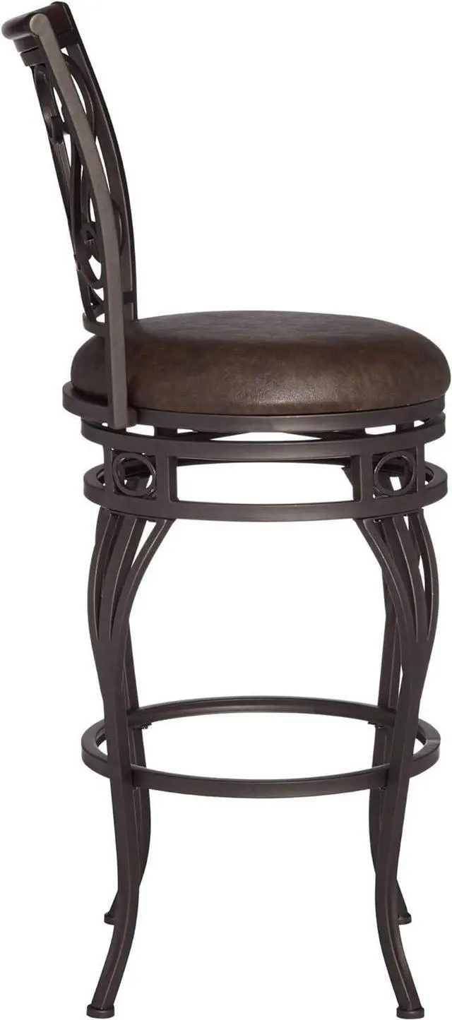 Alt view image 5 of 7 - Kensington Hill Trevi Bronze Metal Swivel Bar Stool Brown 26 1/2" High Traditional Faux Leather Upholstered Round Cushion with Backrest Footrest for Kitchen Counter Height Island Home Shed