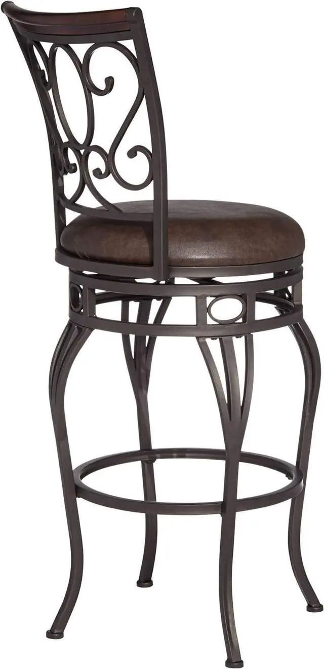 Alt view image 6 of 7 - Kensington Hill Trevi Bronze Metal Swivel Bar Stool Brown 26 1/2" High Traditional Faux Leather Upholstered Round Cushion with Backrest Footrest for Kitchen Counter Height Island Home Shed