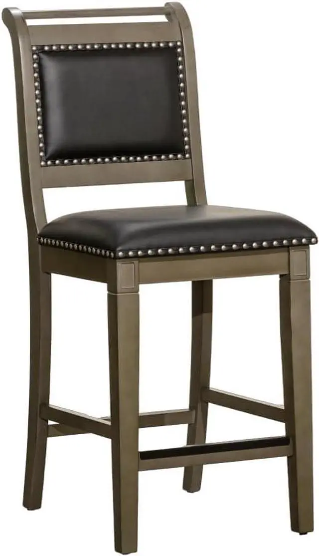Main image of DTY Indoor Living Centennial 24" Counter Stool, Weathered Gray, Black Leather