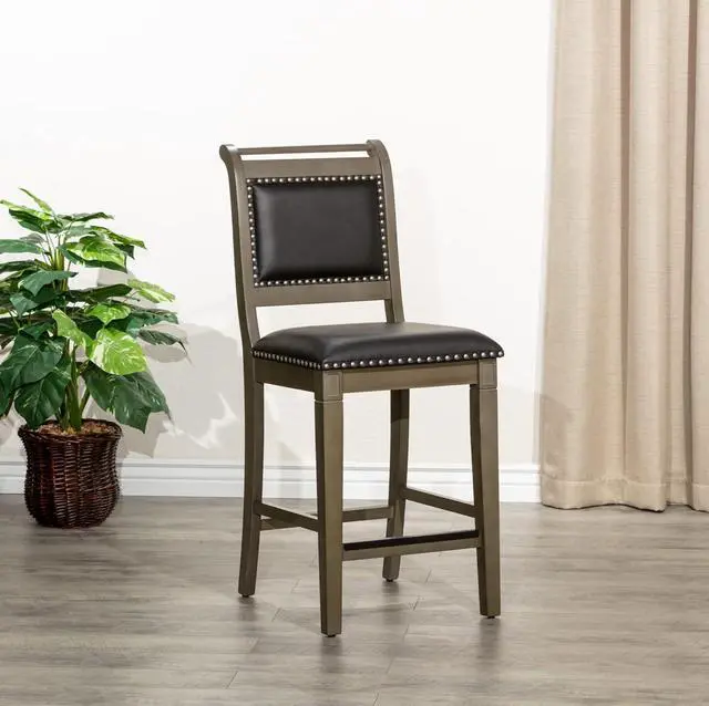 Alt view image 2 of 7 - DTY Indoor Living Centennial 24" Counter Stool, Weathered Gray, Black Leather