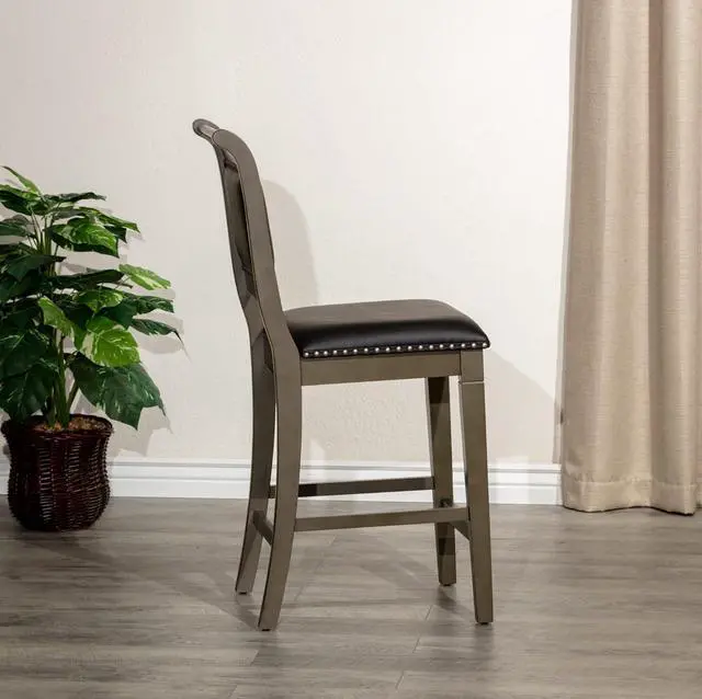 Alt view image 4 of 7 - DTY Indoor Living Centennial 24" Counter Stool, Weathered Gray, Black Leather
