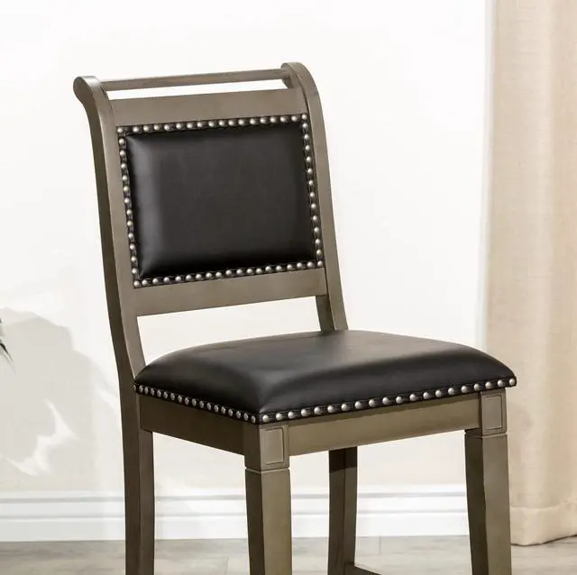 Alt view image 6 of 7 - DTY Indoor Living Centennial 24" Counter Stool, Weathered Gray, Black Leather