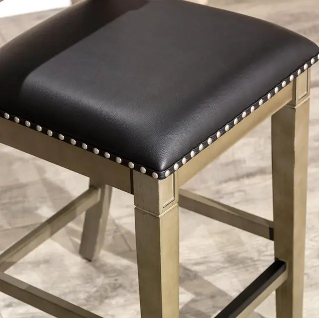Alt view image 7 of 7 - DTY Indoor Living Centennial 24" Counter Stool, Weathered Gray, Black Leather