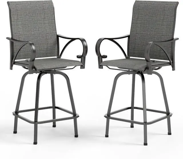 Main image of MFSTUDIO Outdoor Bar Stools Set of 2, Swivel Bar Height Patio Chairs Outdoor Barstools High Top Patio Swivel Bar Chairs with Armrest, Breathable Textilene, Grey