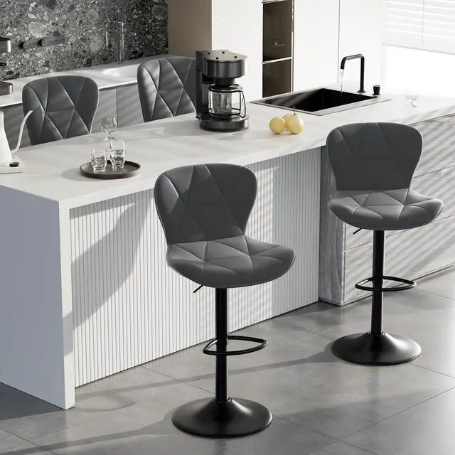 Main image of Bar Stools Set of 4,Adjustable Swivel Barstools, Faux Leather Bar Chairs,Upholstered Counter Height with High Backrest for Kitchen Island, Grey