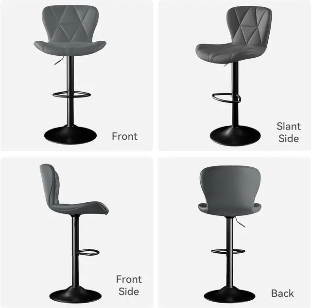 Alt view image 2 of 7 - Bar Stools Set of 4,Adjustable Swivel Barstools, Faux Leather Bar Chairs,Upholstered Counter Height with High Backrest for Kitchen Island, Grey