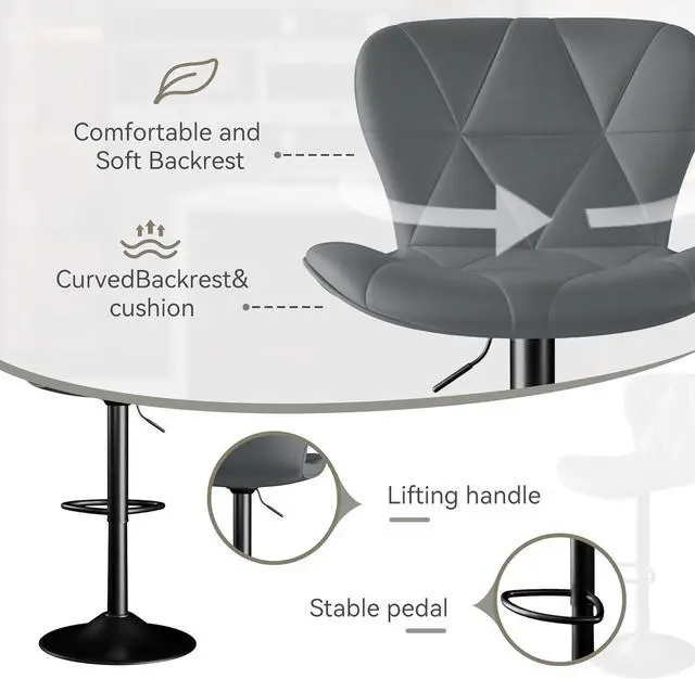 Alt view image 4 of 7 - Bar Stools Set of 4,Adjustable Swivel Barstools, Faux Leather Bar Chairs,Upholstered Counter Height with High Backrest for Kitchen Island, Grey