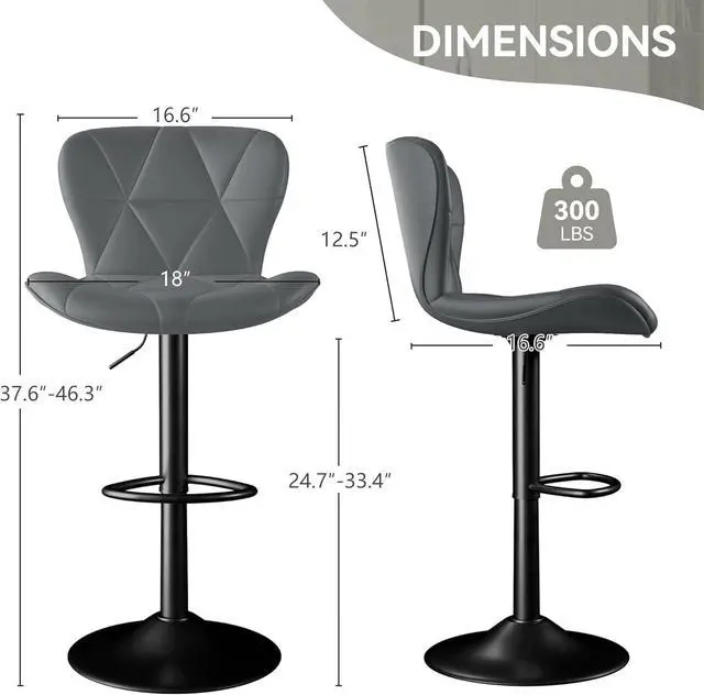 Alt view image 5 of 7 - Bar Stools Set of 4,Adjustable Swivel Barstools, Faux Leather Bar Chairs,Upholstered Counter Height with High Backrest for Kitchen Island, Grey