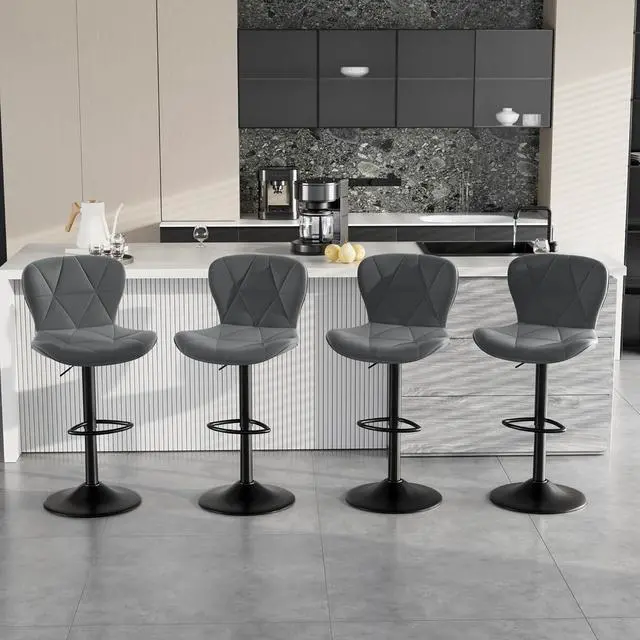 Alt view image 7 of 7 - Bar Stools Set of 4,Adjustable Swivel Barstools, Faux Leather Bar Chairs,Upholstered Counter Height with High Backrest for Kitchen Island, Grey