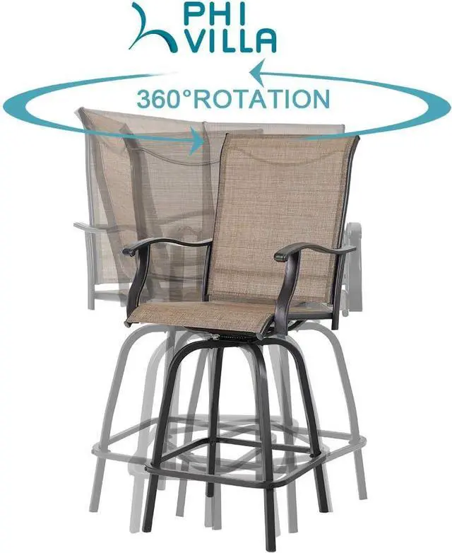 Alt view image 3 of 7 - PHI VILLA 3 PCS Patio Swivel Bar Set Outdoor Furniture Bar Height Bistro Set, 2 Bar Stools and 1 Table, High Top Table and Chairs Set of 2 for Garden Porch Backyard