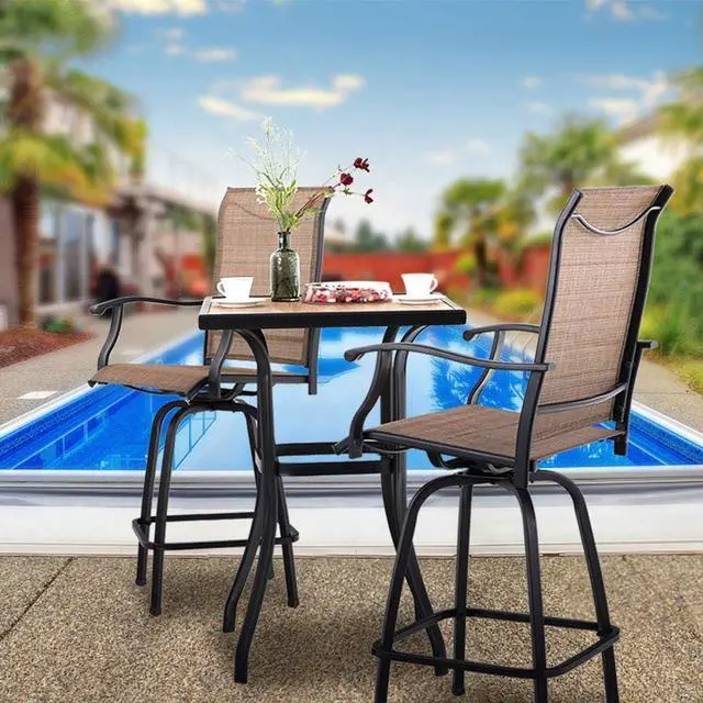 Alt view image 2 of 7 - PHI VILLA 3 PCS Patio Swivel Bar Set Outdoor Furniture Bar Height Bistro Set, 2 Bar Stools and 1 Table, High Top Table and Chairs Set of 2 for Garden Porch Backyard