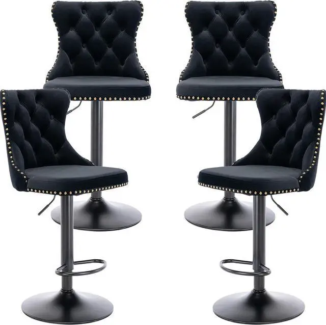 Main image of Swivel Counter Height Bar Stools Set of 4, Black Kitchen Island Barstools, Velvet Adjustable Bar Height Stool Chairs, Tufted Back, Black Metal Base, Sillas para Barra de Cocina (Black, Velvet, 4 Pcs)