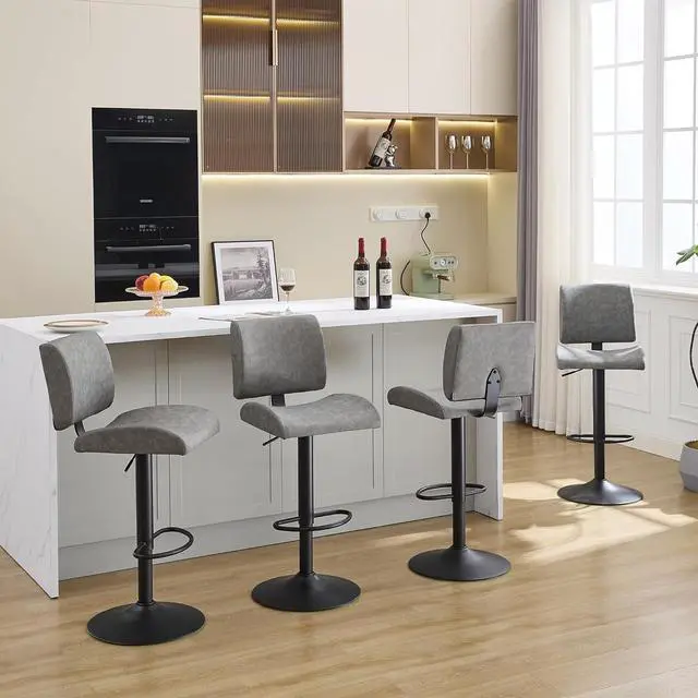 Alt view image 2 of 7 - Bar Stools Set of 4,Gray Swivel Bar Stools with Backs,Adjustable Bar Stools 25"-34" Height,Modern Counter Height Bar Stools Set of 4 for Kitchen Island (Gray, 4PCS)