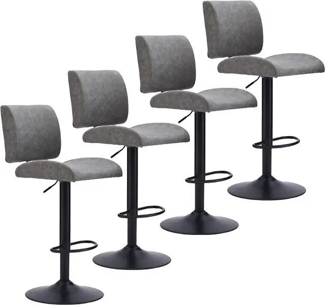 Main image of Bar Stools Set of 4,Gray Swivel Bar Stools with Backs,Adjustable Bar Stools 25"-34" Height,Modern Counter Height Bar Stools Set of 4 for Kitchen Island (Gray, 4PCS)