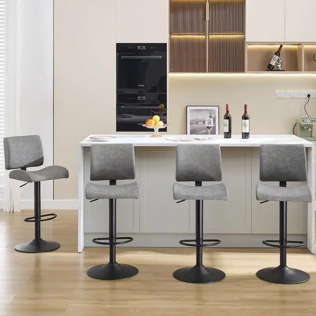 Alt view image 7 of 7 - Bar Stools Set of 4,Gray Swivel Bar Stools with Backs,Adjustable Bar Stools 25"-34" Height,Modern Counter Height Bar Stools Set of 4 for Kitchen Island (Gray, 4PCS)
