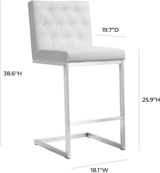 Alt view image 3 of 7 - TOV Furniture Helsinki Stainless Steel Counter Stool (Set of 2), White