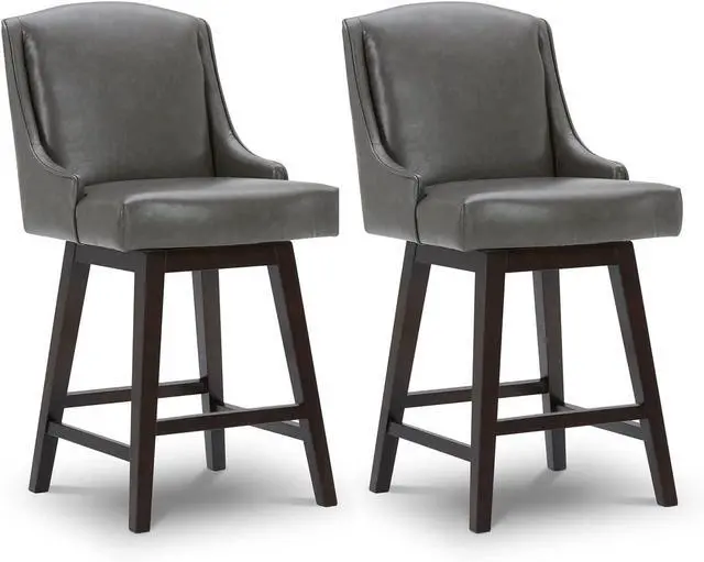 Main image of CHITA Counter Height Swivel Barstools, FSC Certified Upholstered Faux Leather Bar Stools Set of 2, 26" Seat Height, Retro Grey