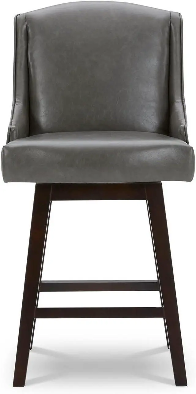 Alt view image 4 of 7 - CHITA Counter Height Swivel Barstools, FSC Certified Upholstered Faux Leather Bar Stools Set of 2, 26" Seat Height, Retro Grey
