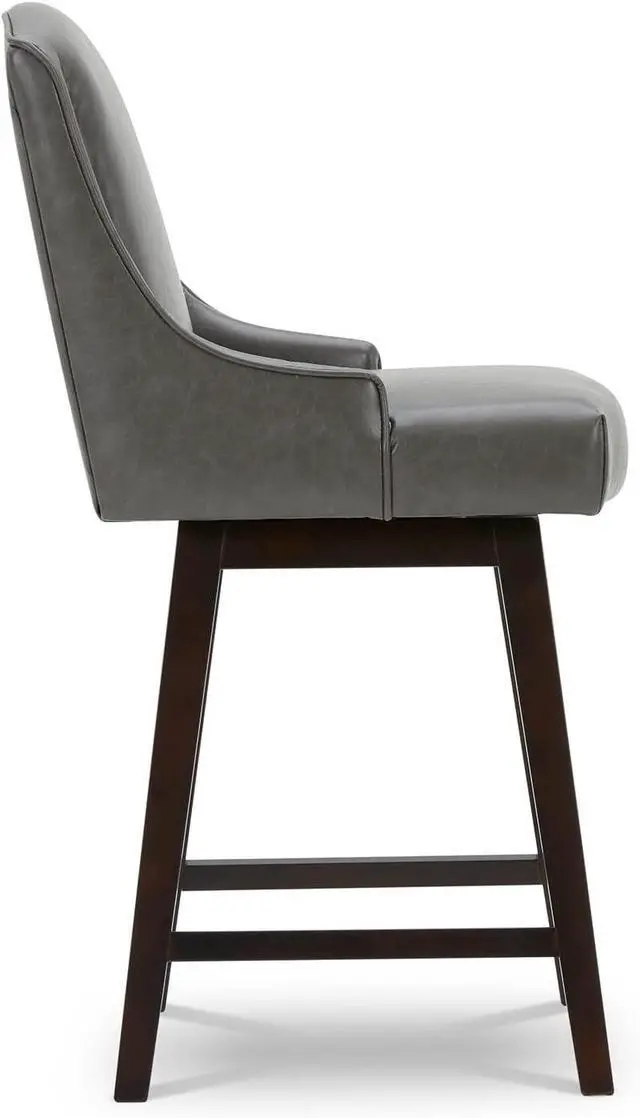 Alt view image 5 of 7 - CHITA Counter Height Swivel Barstools, FSC Certified Upholstered Faux Leather Bar Stools Set of 2, 26" Seat Height, Retro Grey